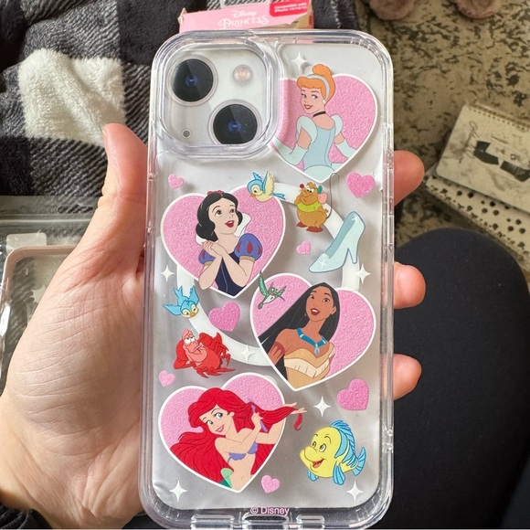 Disney Princess Clear Phone Case - Pink Hearts-IPhone 13,14,15 - Picture 1 of 5